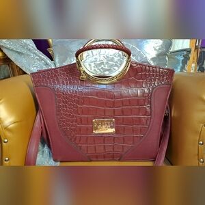 Elegant Red Crocodile-Embossed Handbag